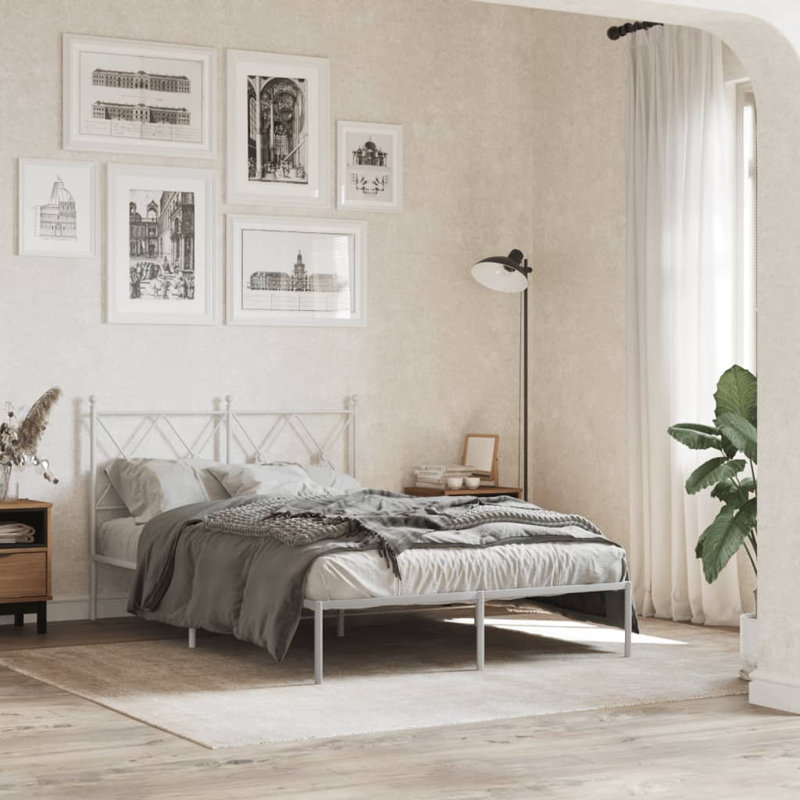 Base de lit en métal avec tête de lit et pied de lit Winston Porter, Blanc, 49.2" x 77.2"