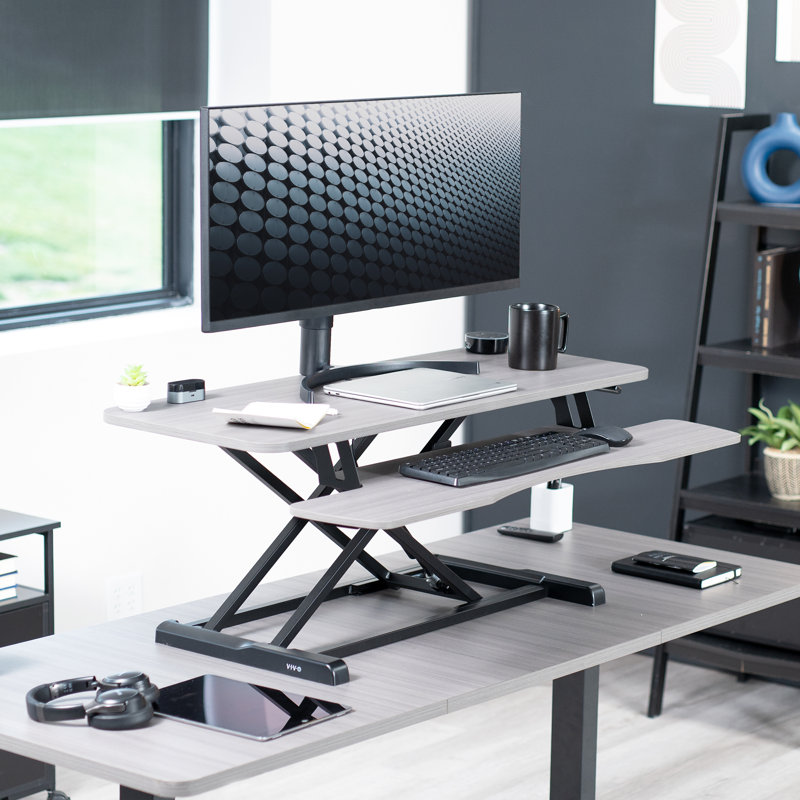 VIVO Height Adjustable Standing Desk Converter (DESK-V000K Series), Gray/Black, 26"