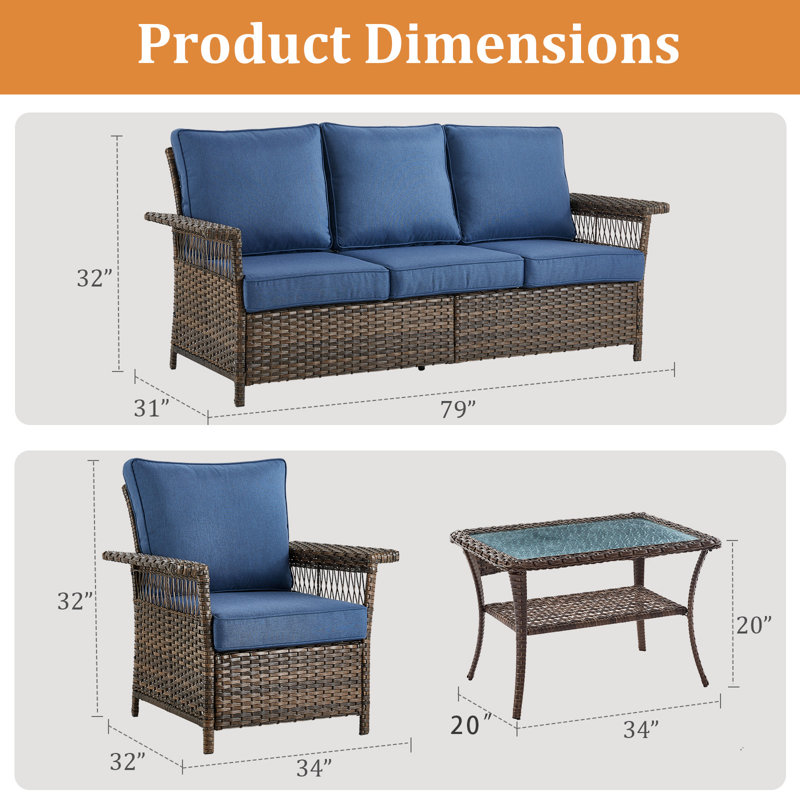 Mayeli Wicker 5 - Person Patio Conversation Set with Cushions, Blue