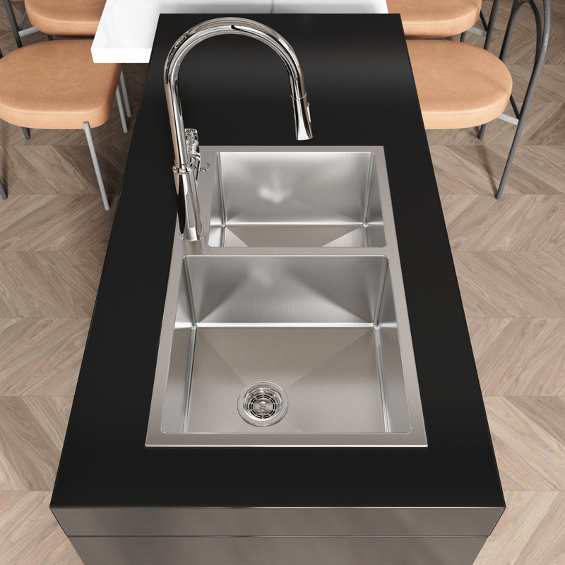 32"X19"X10" Embedded Dishwasher Sink, Stainless Steel, Satin Finish, And Practical Double Basin S304 Stainless, Fade- Coating For Kitchen, Easy Installation Steps