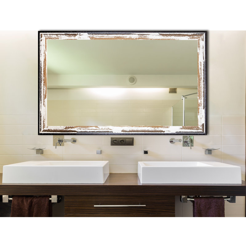 Miroir de salle de bain Hanshaw, H 35 po x l 61,5 po, Brun / crème vieilli