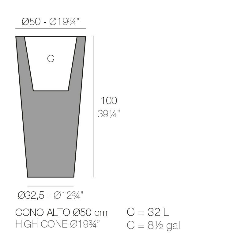 Cono Resin Pot Planter, 39.25" H x 19.75" W x 19.75" D