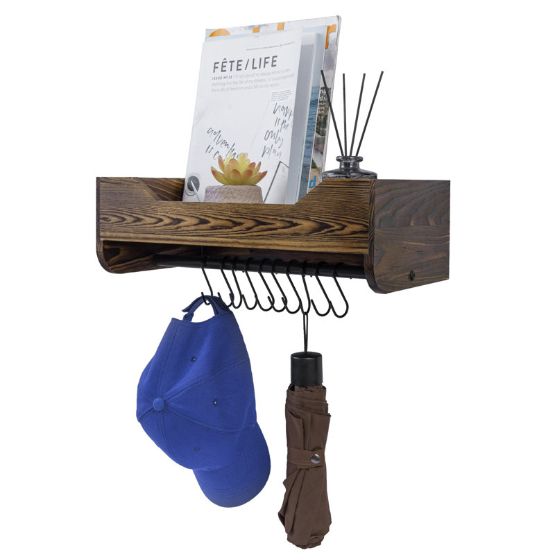 Wall Mounted Floating Shelf with 10 Hat Hooks