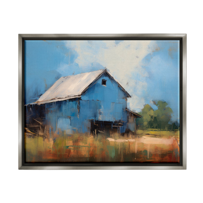 " Modern Barn Painting ", Lustre Grey Floater Frame, 17" H x 21" W x 1.7" D