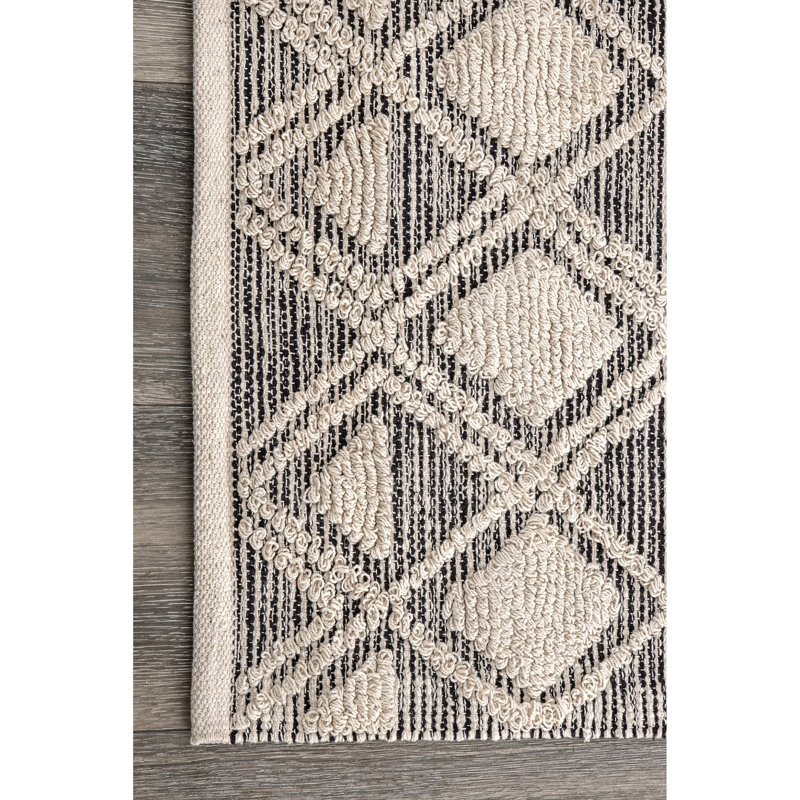 Tapis à surface ivoire en coton touffeté à la main Tenino, Rectangle 7 pi 6 po x 9 pi 6 po