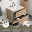 Meuble-lavabo mural en chêne brut de 61 cm (24 po) avec lavabo en céramique intégrée, 3 trous avec trop-plein, tiroirs à fermeture amortie DTC, grand meuble-lavabo suspendu moderne