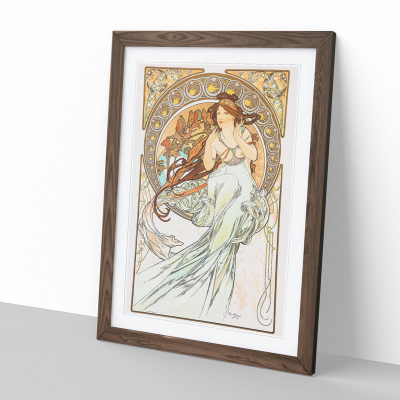 The Music Vol.2 by Alphonse Mucha - Picture Frame Graphic Art, 36cm H x 27cm W x 2cm D, Walnut Framed