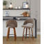 Tabouret de bar à hauteur fixe en bois de noyer et tissu brun avec repose-pieds rond en métal noir - ensemble de 2