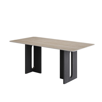 63" Rectangular Writing Desk with Sintered Stone Table Top and Solid Wood Double Base