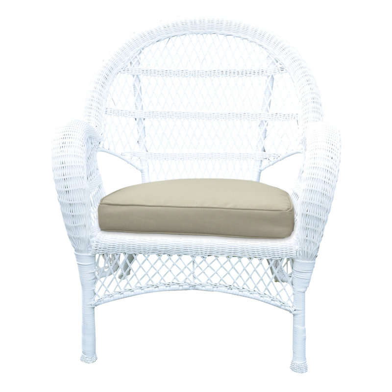 Bynum Wicker Outdoor Lounge Chair, Tan, White