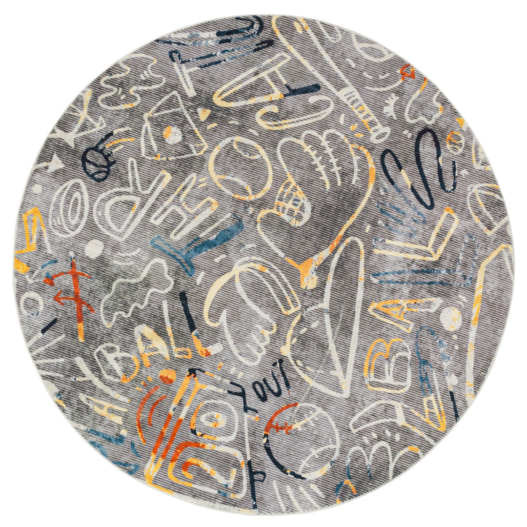 Sportsglyphs Gray Tones Baseball Power Loom Polyester Area Rug Katie Merz Rug 