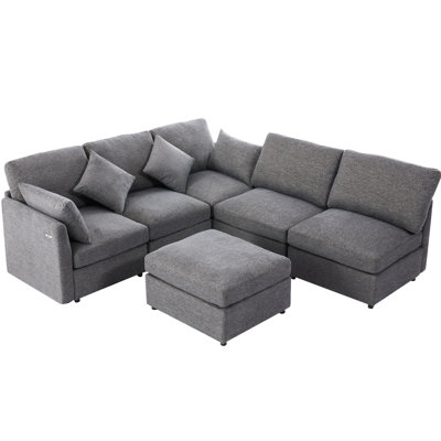 Gris modulaire 86,6 po avec configuration en forme de U ou en L, mobile et deux pour les soirées tranquilles, modulaire gris, ports de style, matériau de revêtement