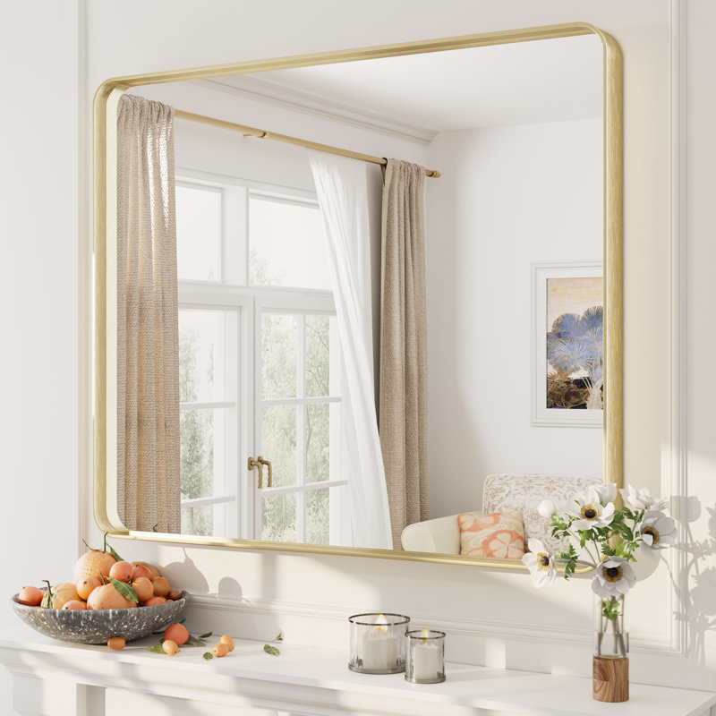 Miroir mural Aevar, 36 po x 30 po, Or brossé