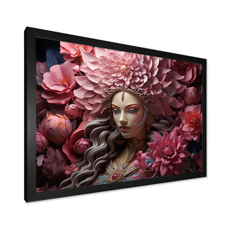 «Devis Divine Dahlia Hinduism I», reproduction sur toile, Cadre simple noir, H 16 po x l 32 po x P 1 po