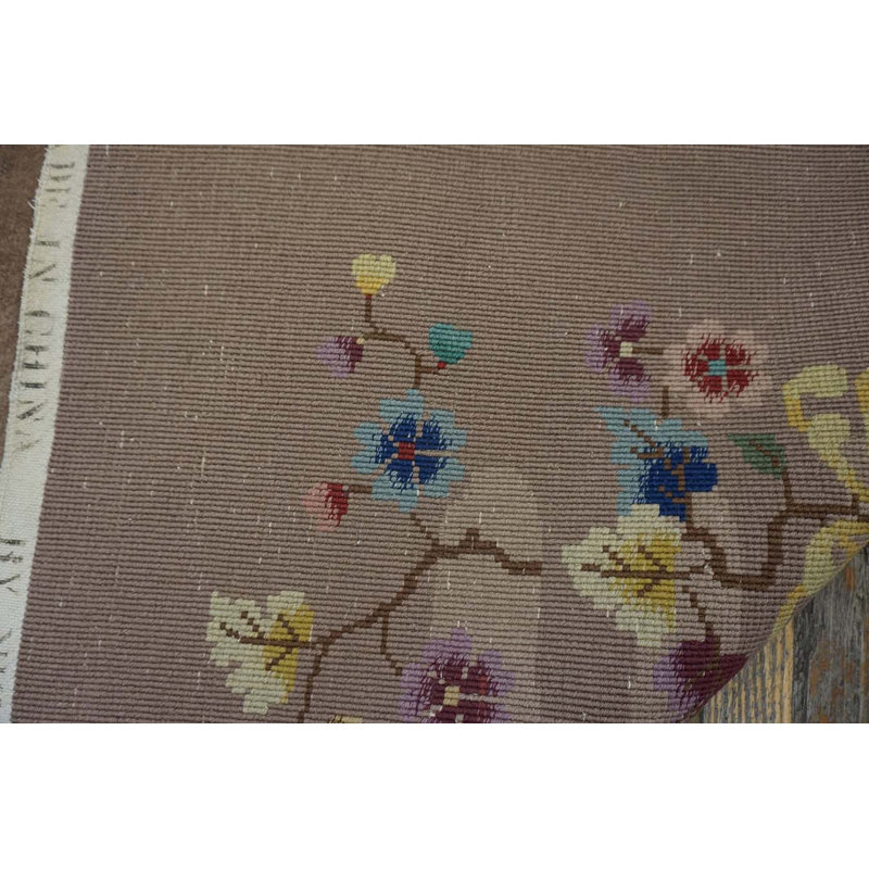 1920s Rectangle Knotted Chinese - Art Deco Wool Ivory Room Size Antique Rug