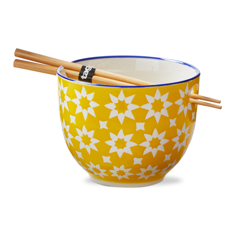 Star Noodle Bowl Yellow Ceramic Everyday 16 Oz