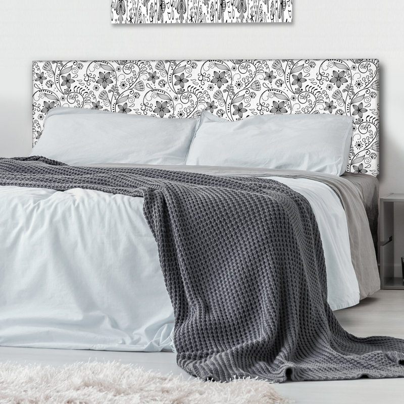 Tête de lit tapissier Irmiya, Grand, Floral gris 2