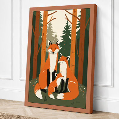 Fox and Kit in Winter Woods Mid-Century 1 Piece Wrapped Canvas Wall Art