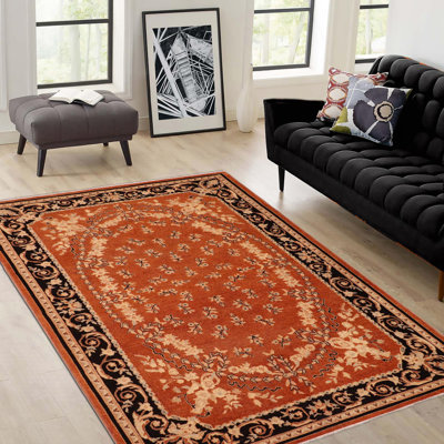 Tapis oriental en laine noué à la main brun et noir 6 pi 3 po x 8 pi 1 po Brammer