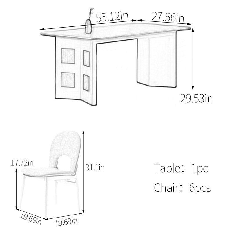 Ensemble de table de salle à manger en bois fritté, H 29,53 po x L 55,12 po x l 27,56 po