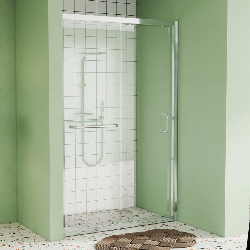 Porte de douche coulissante l 60 "-60,8" x H 72 ", cabine de douche en verre trempé de 6 mm avec barre à serviettes, porte de douche réversible pour baignoire et douche