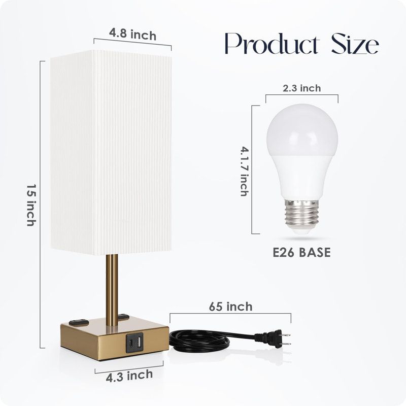 Lampe de chevet pour chambre à coucher, Doré, Blanc