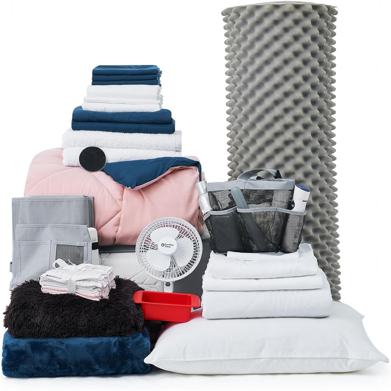 DormCo Packs Box Stitch Comforter, Pink/Blue