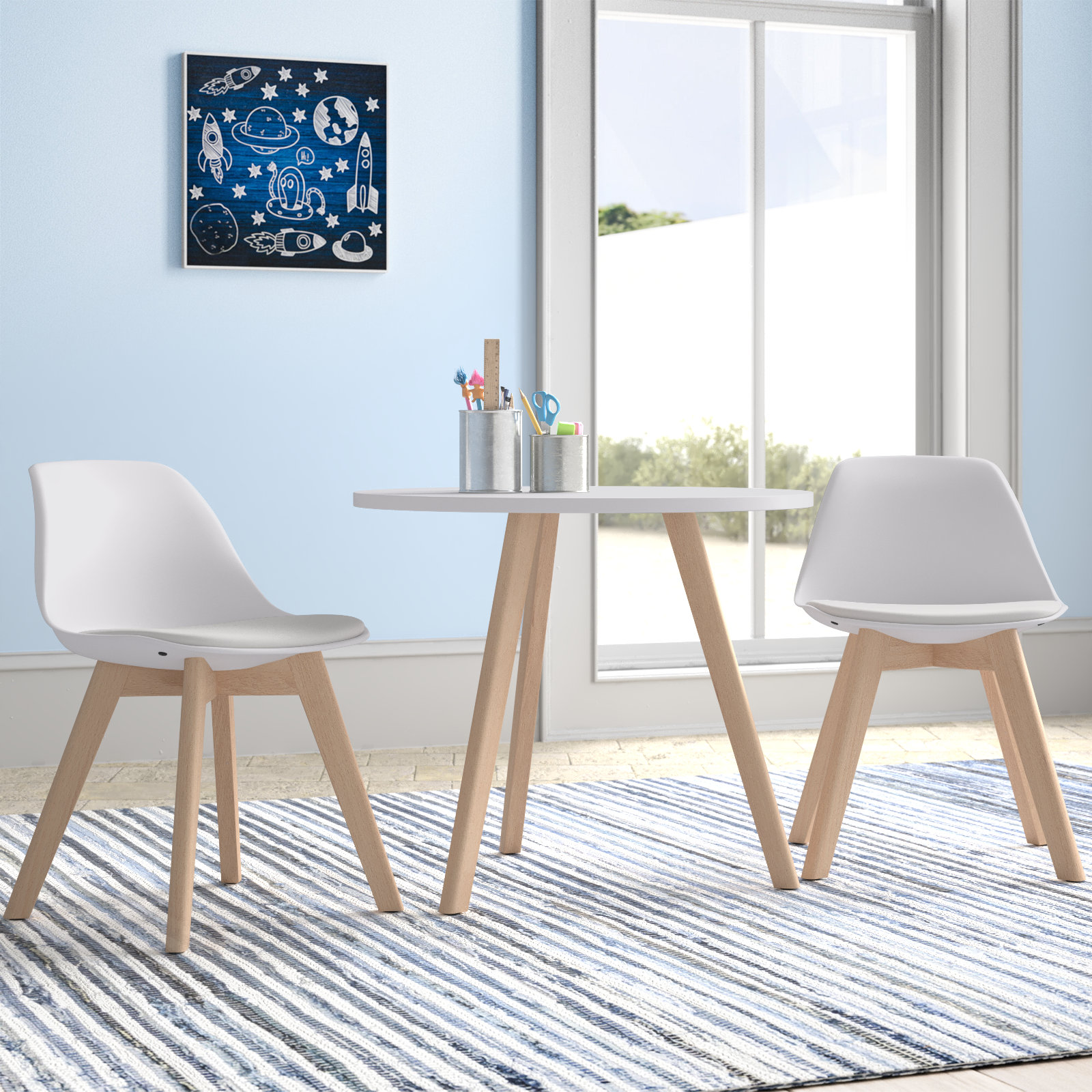 ESituro Children Table And Chair Sets Wooden Kids Playing Desk With 2 Chairs Colourful Seaworld