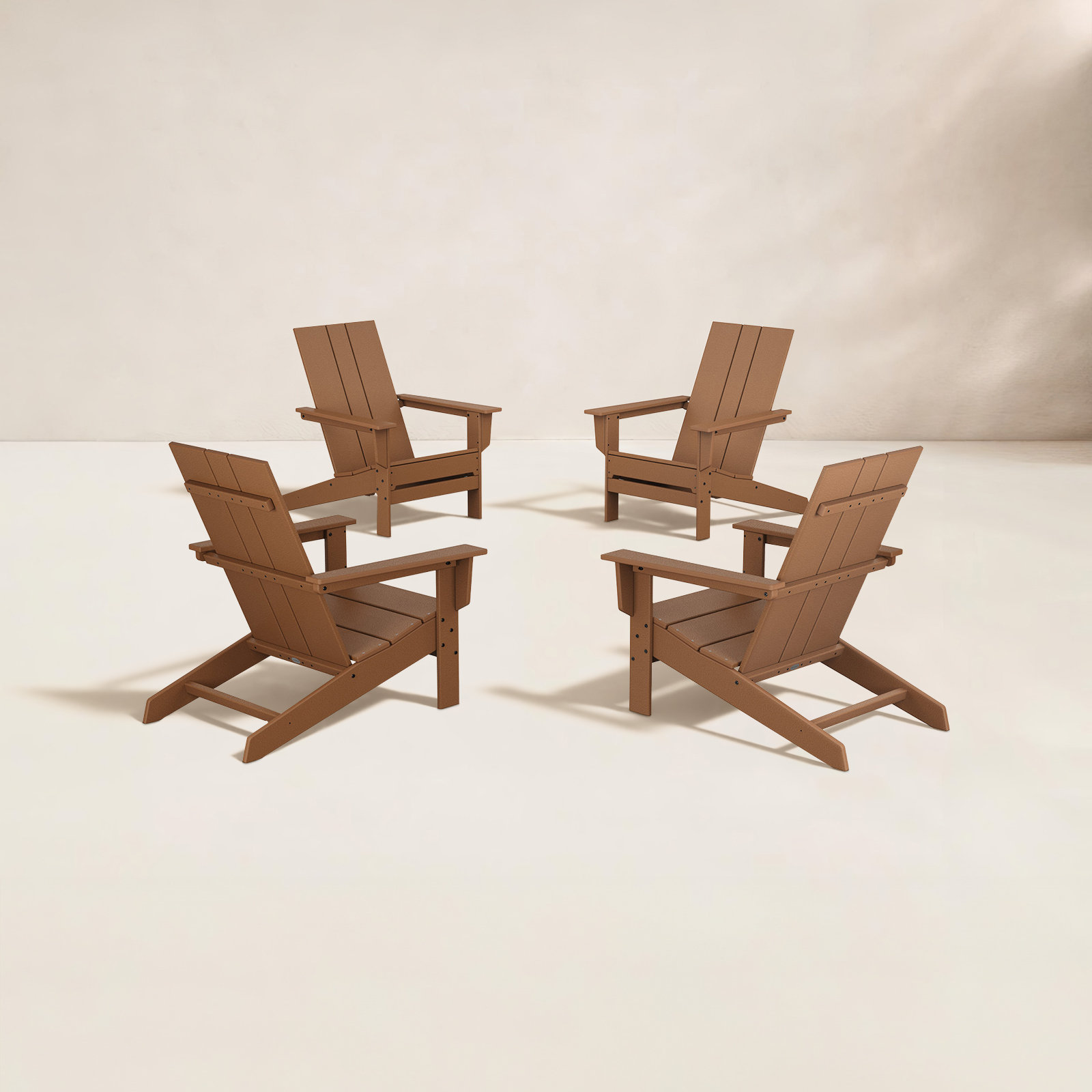 POLYWOOD® x 4-Person Low-Profile Adirondack Outdoor Seating Group, Teak