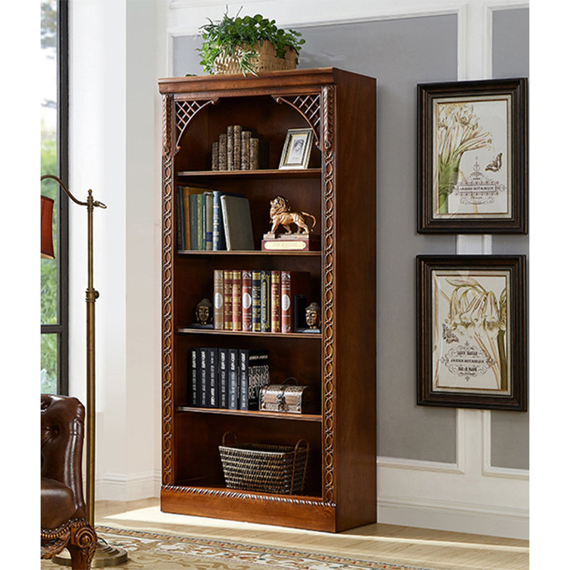 Elegant Rubberwood Bookshelf with Ornate Details