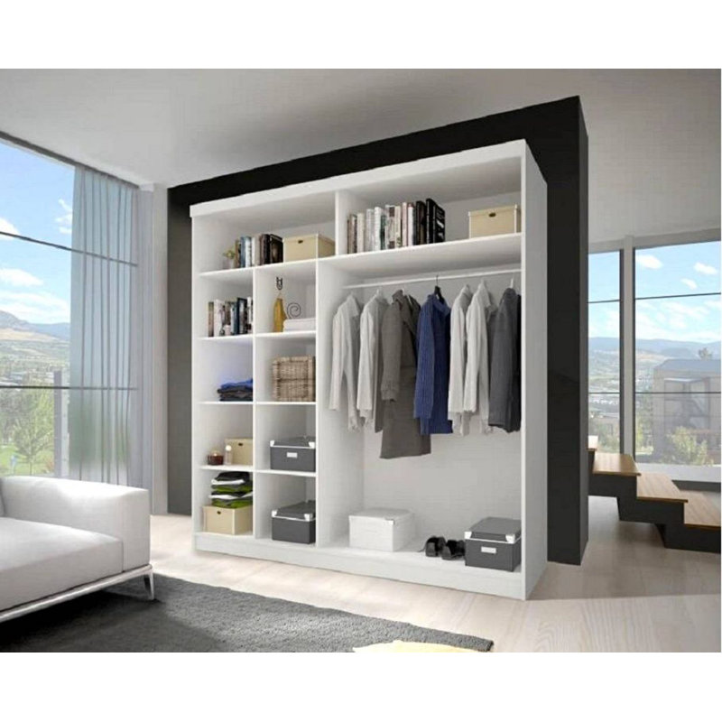 Gulledge 2 Door Manufactured Wood Wardrobe, 86" H x 80" W x 24" D, Black/White