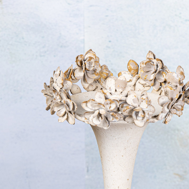 Elegant Floral Decorative Candle Holder, Metal Candle Holder, Distressed Finish Candle Holder, 11.81" H x 6.89" W x 6.89" D
