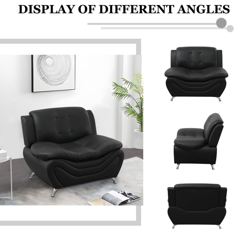 Cassendra Faux Leather Accent Chair, Black Faux Leather 