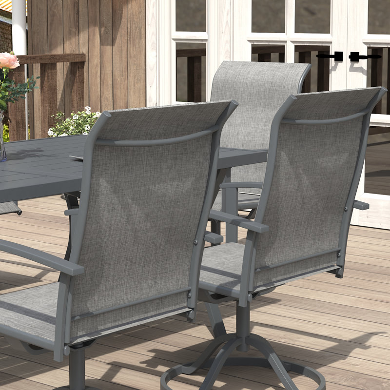 Northridge 4-Person Square Patio Dining Set with Dining Table and 4 Textilene Swivel Dining Chairs, Gray/Gray