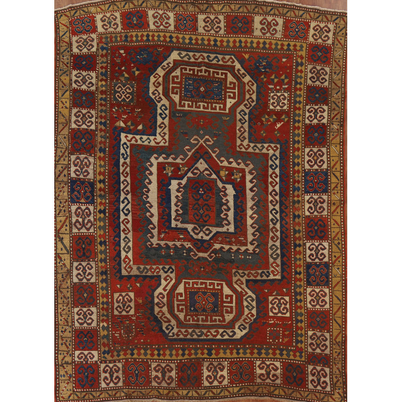 Tapis perse Kazak pré-1900 à teinture végétale antique noué à la main 6 x 9