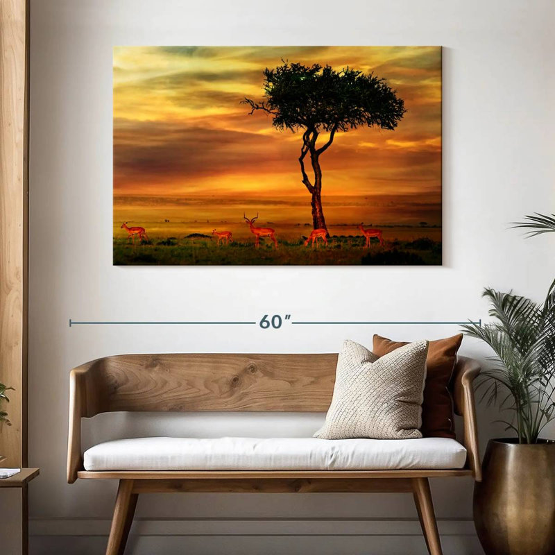 Bramal impalas au coucher du soleil, H 32 po x l 48 po