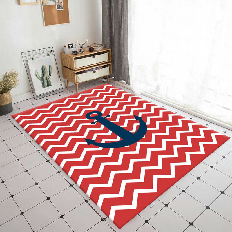 Tapis en polyester tissé à la machine à motif de chevrons en rouge / blanc Golub, Rectangle 3 pi 11 po x 5 pi 11 po