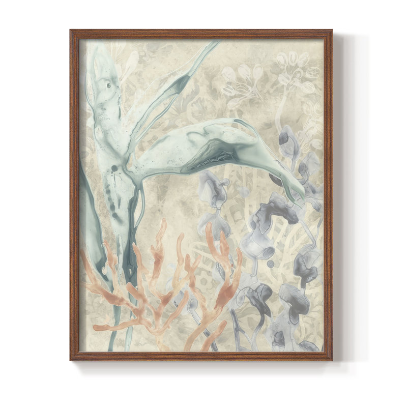 «Ocean Lace I», reproduction encadrée - bois massif, H 15 po x l 12 po, Noyer