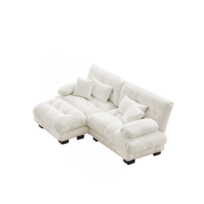 Canapé modulaire confortable en chenille pour le salon, avec coussins supplémentaires et repose-pieds convertible, Blanc