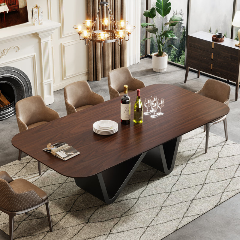 Claraville 78.74" Luxury Rectangle Dining Table with Metal Base for 8-10