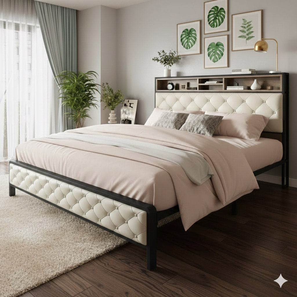Latitude Run® Queen-Sized Bed Structure, Platform Style With A Built-In ...