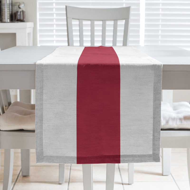 New Orleans Football Stripes Table Runner, 72" x 16", Cotton Blend, Houston Throwback Football Off White/Rose Red