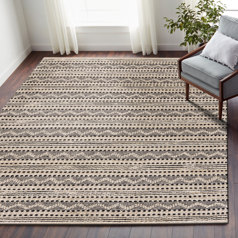 Tapis noir / beige en jute / coton tressé à la main Wentworth, Rectangle 7 pi 9 po x 9 pi 9 po