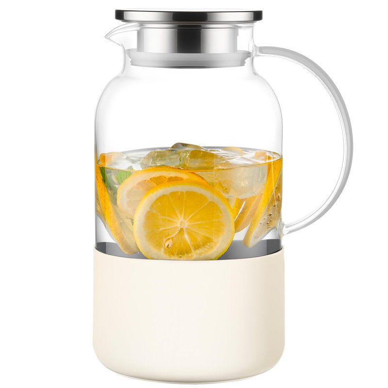 Pichet en verre avec couvercle, 1,7 L (61 oz), base bleue, Blue base