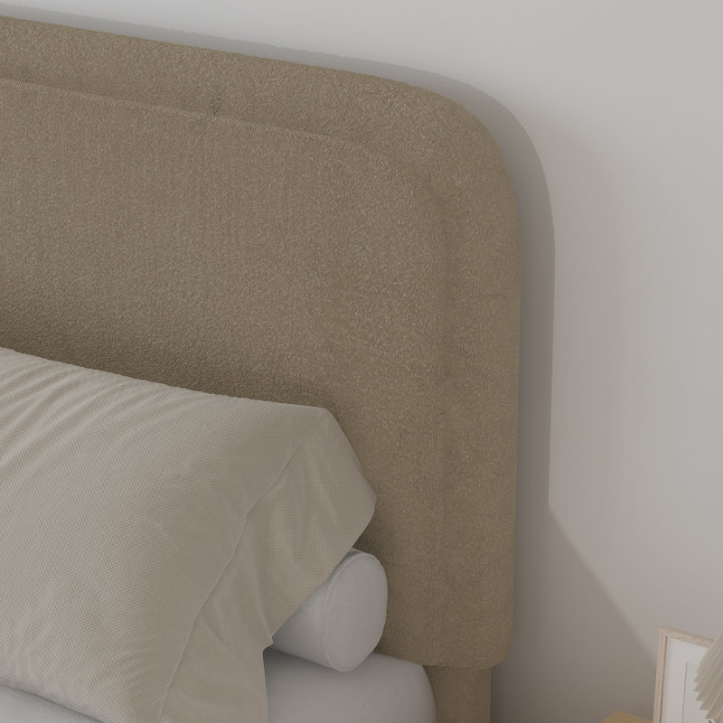 Lit plateforme tapissier Bensu Boucle, Grand lit, Gris clair