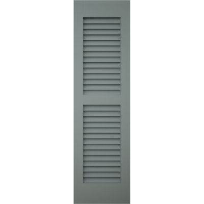 18"W x 84"H Americraft Two Equal Louver Exterior Real Wood Shutters (Per Pair), w/ Aluminum Shutter Caps, Ocean Swell