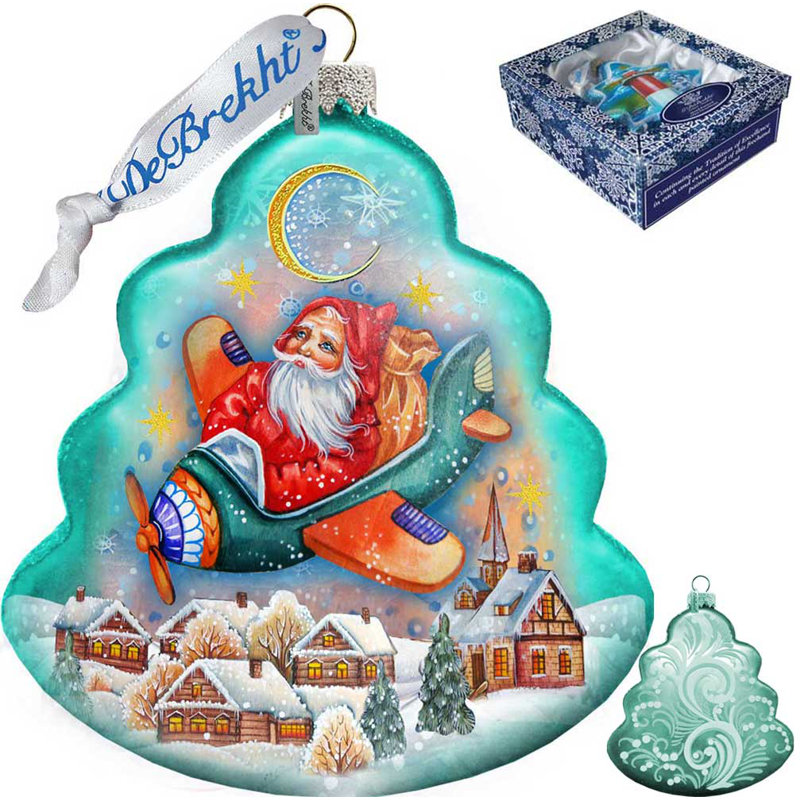 Holiday 4'' Handmade Glass Holiday Shaped Ornament, 4" H x 3.5" W x 2" D