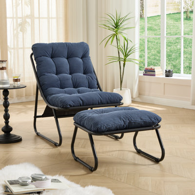 Fauteuil de jardin avec repose-pieds, fauteuil inclinable confortable avec coussin moelleux et repose-pieds, idéal pour le salon, la chambre ou le coin lecture, structure noire avec coussin