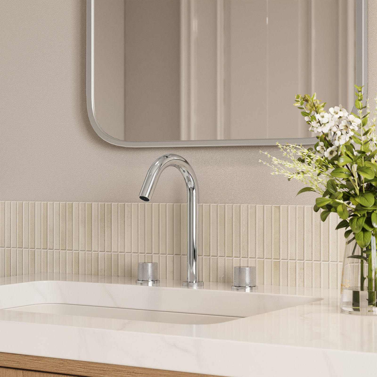 Widespread Bathroom Faucet with Drain, Chrome
