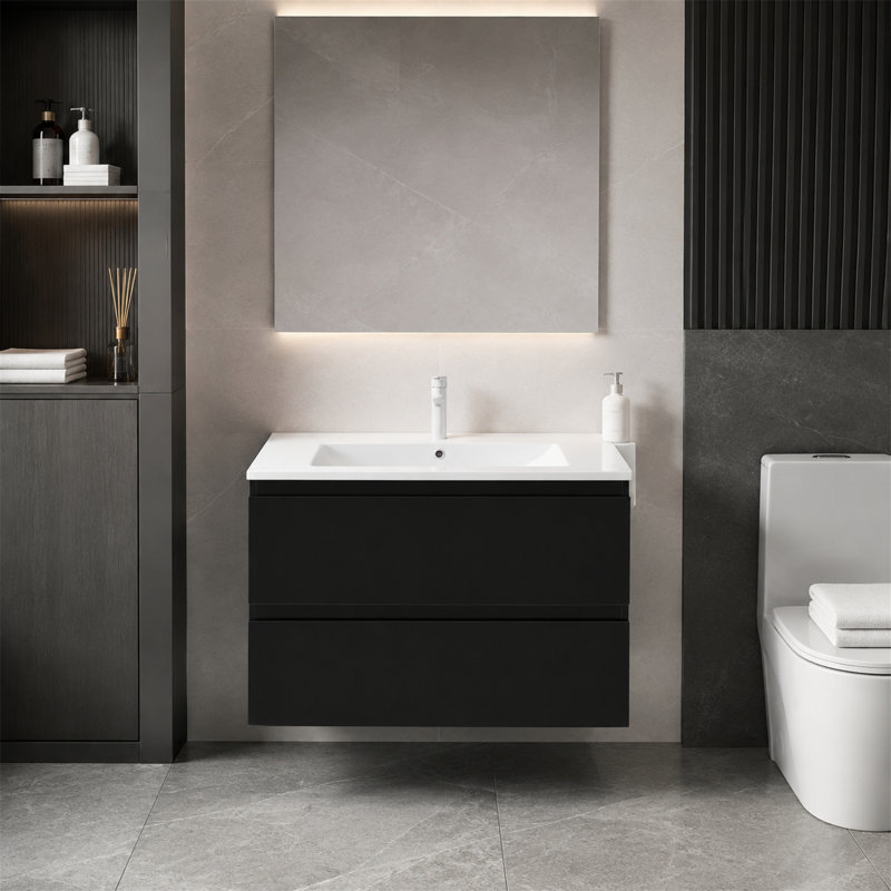 Meuble-lavabo mural suspendu de 30 pouces, Noir